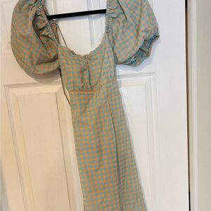 ASOS Only Blue and Cream gingham Dress lace up back